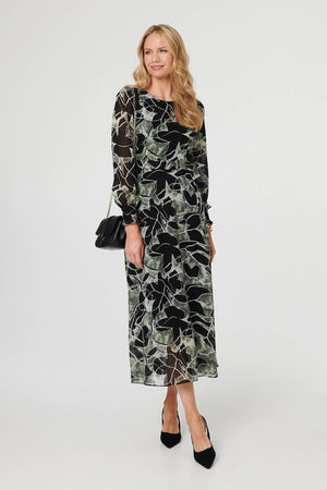 Green | Abstract Long Sleeve Layered Maxi Dress
