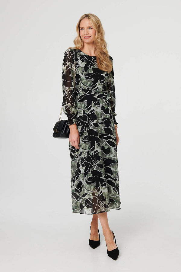 Green | Abstract Long Sleeve Layered Maxi Dress
