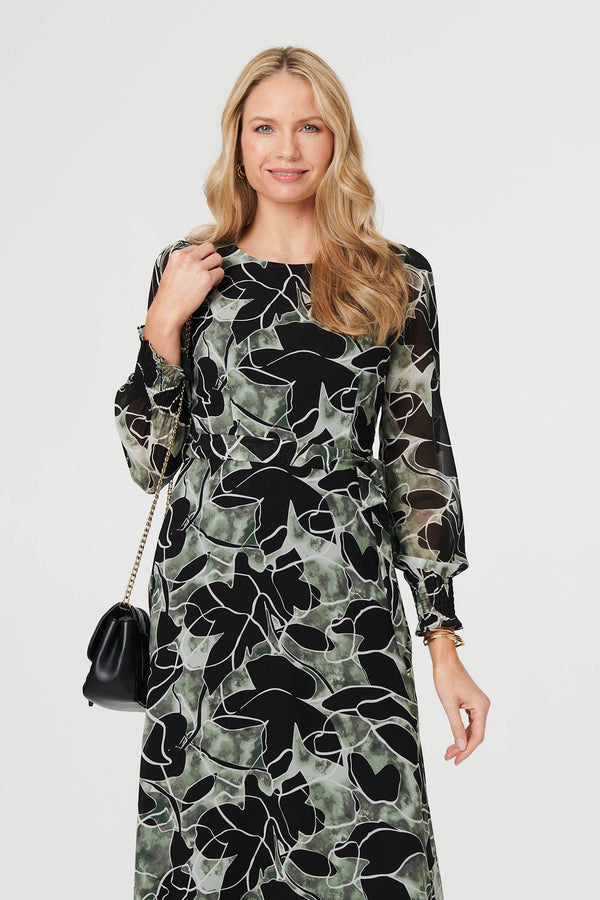 Green | Abstract Long Sleeve Layered Maxi Dress