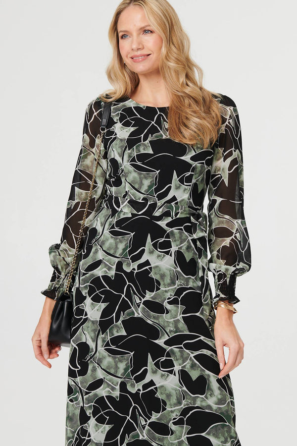 Green | Abstract Long Sleeve Layered Maxi Dress
