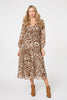 Brown | Printed Layered Long Sleeve Maxi Dress : Model is 5'10