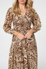 Brown | Printed Layered Long Sleeve Maxi Dress
