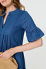 Blue | Flared 1/2 Sleeve Tiered Midi Dress