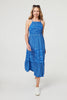 Blue | Striped Ruched Texture Tiered Midi Dress
