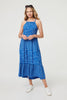 Blue | Striped Ruched Texture Tiered Midi Dress
