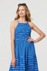 Blue | Striped Ruched Texture Tiered Midi Dress

