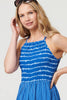 Blue | Striped Ruched Texture Tiered Midi Dress
