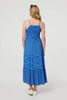 Blue | Striped Ruched Texture Tiered Midi Dress
