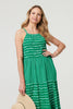 Green | Striped Ruched Texture Tiered Midi Dress
