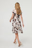 Brown | Floral Cap Sleeve Belted Wrap Midi Dress
