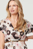 Brown | Floral Cap Sleeve Belted Wrap Midi Dress
