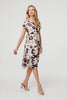 Brown | Floral Cap Sleeve Belted Wrap Midi Dress
