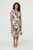 Black | Floral Cap Sleeve Belted Wrap Midi Dress
