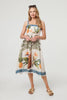 White | Tropical Print Sleeveless Midi Dress
