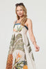 White | Tropical Print Sleeveless Midi Dress
