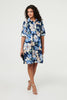 Navy | Floral Oversized Knee Length Shirt Dress
