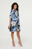 Navy | Floral Oversized Knee Length Shirt Dress
