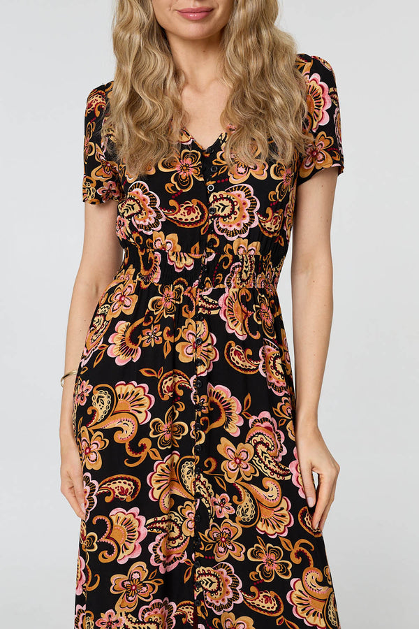 Black | Paisley Short Sleeve Maxi Dress
