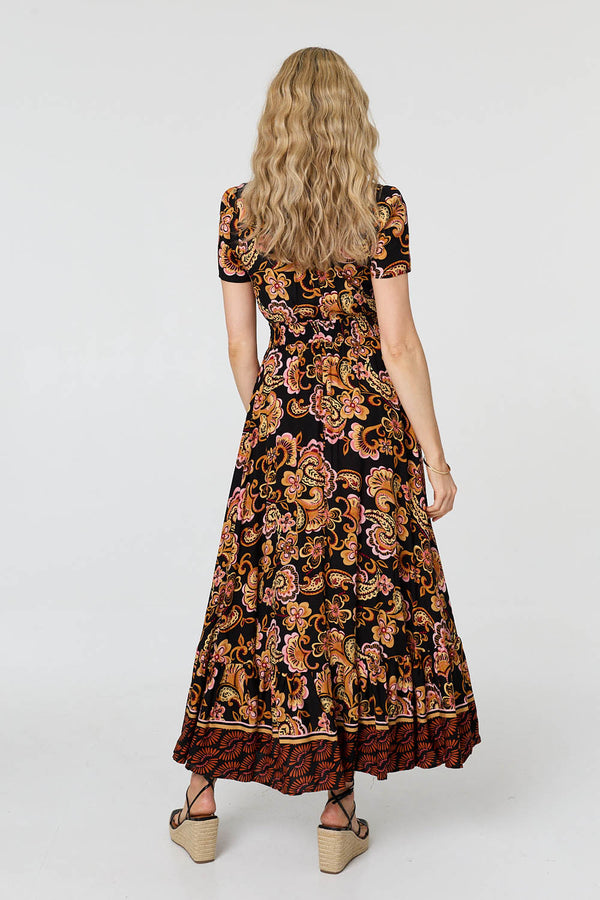 Black | Paisley Short Sleeve Maxi Dress
