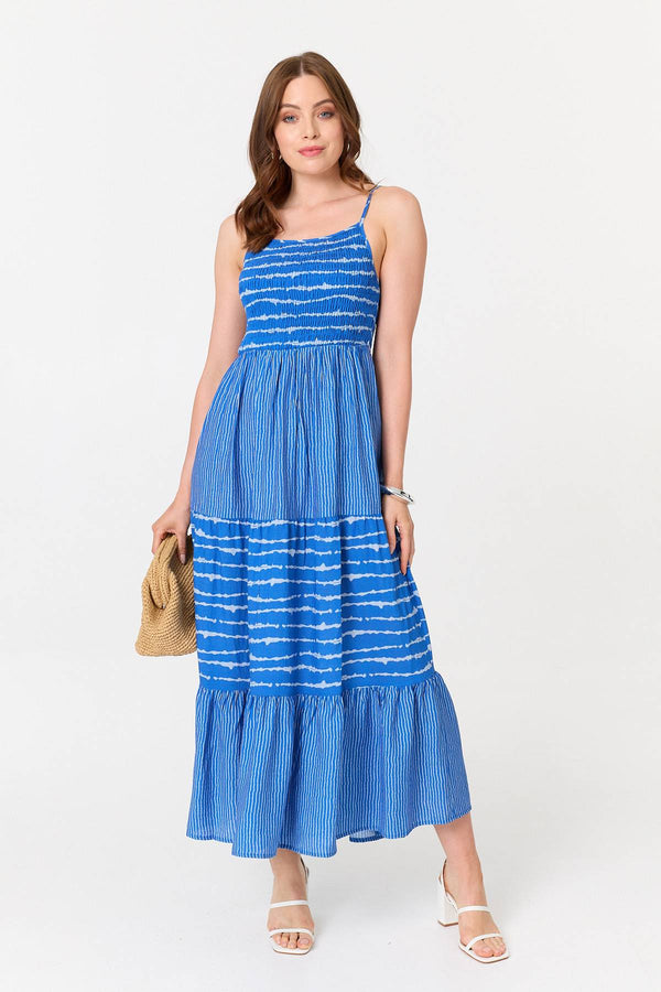 Blue | Striped Cami Strap Shirred Maxi Dress