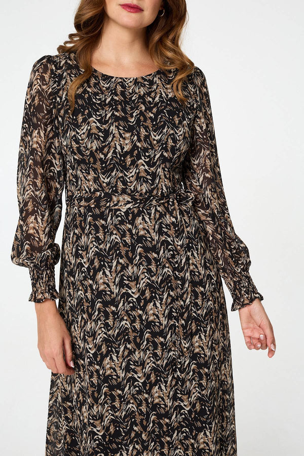 Black | Printed Long Sleeve Layered Maxi Dress
