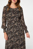 Black | Printed Long Sleeve Layered Maxi Dress
