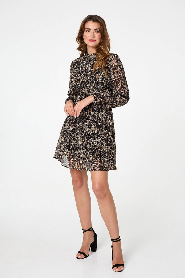 Black | Abstract Semi Sheer Short Skater Dress
