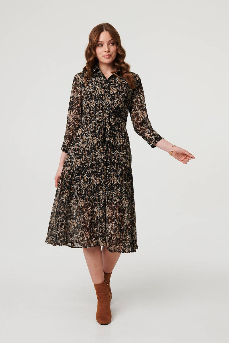 Women‘s Long Sleeve Cowl Neck Tea-Length Skater Dress - Formal Office Wear FM32