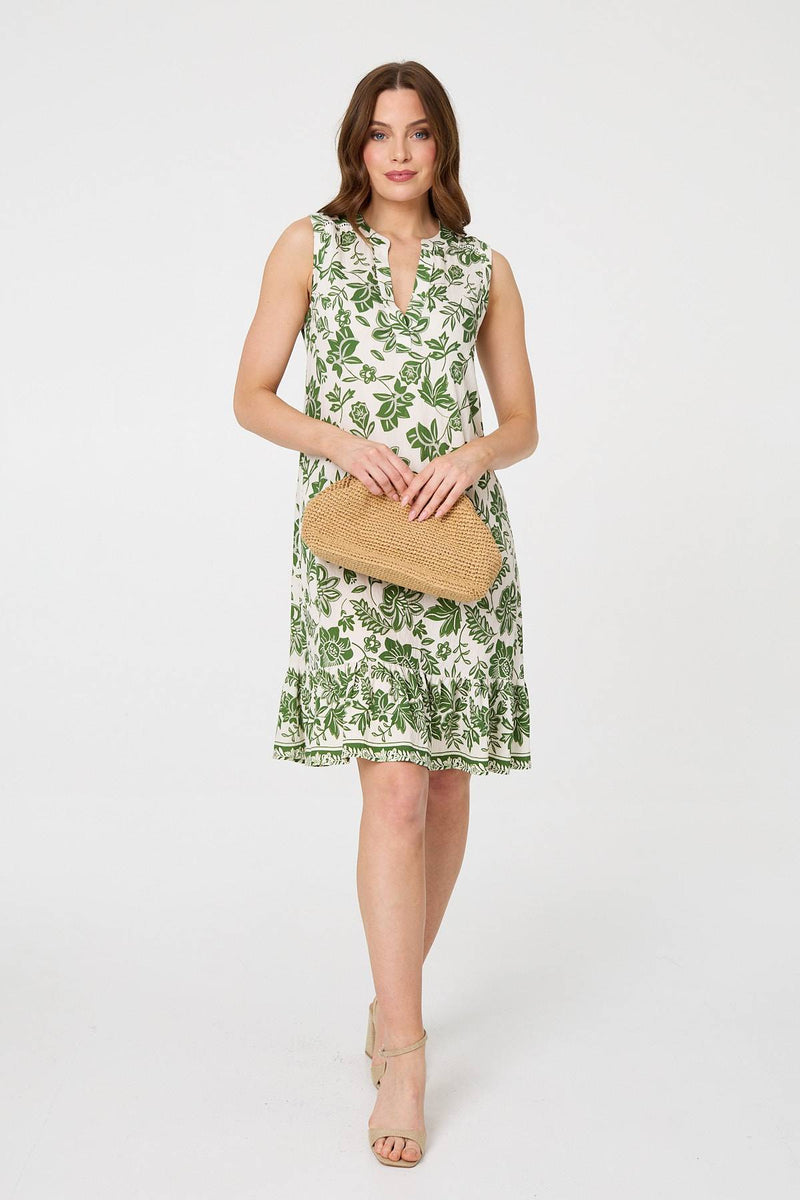 Leaf Print Knee Length Sleeveless Dress | Izabel London Leaf Print Knee Length Sleeveless Dress | Izabel London