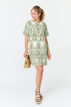 Green | Printed 1/2 Sleeve Short Shift Dress