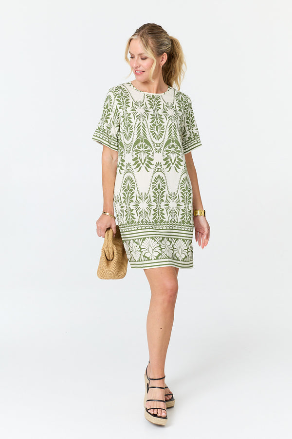 Green | Printed 1/2 Sleeve Short Shift Dress