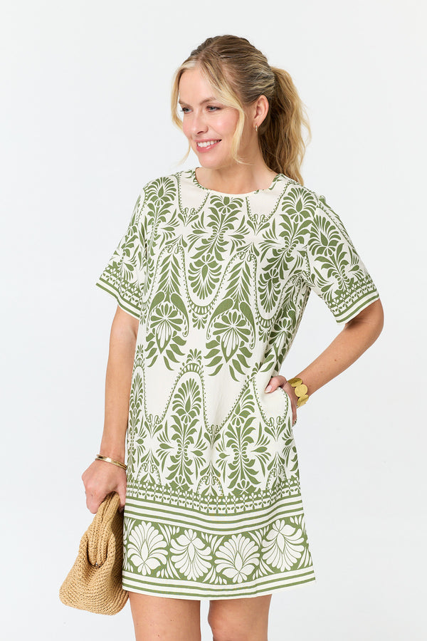 Green | Printed 1/2 Sleeve Short Shift Dress