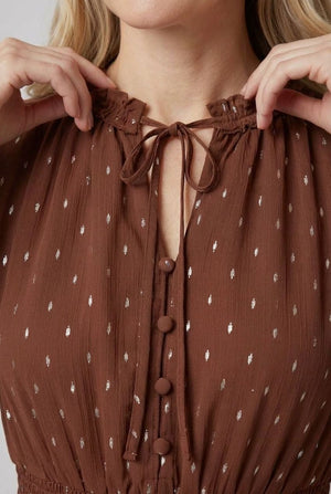 Brown | Printed Layered Long Sleeve Midi Dress