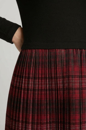 Black | Tartan Print Contrast Texture Midi Dress