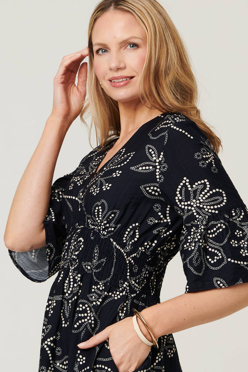 Printed Flare Sleeve Knee Length Dress | Izabel London
