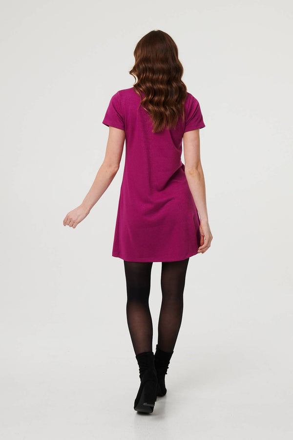 Purple | Cowl Neck Button Front Short Shift Dress
