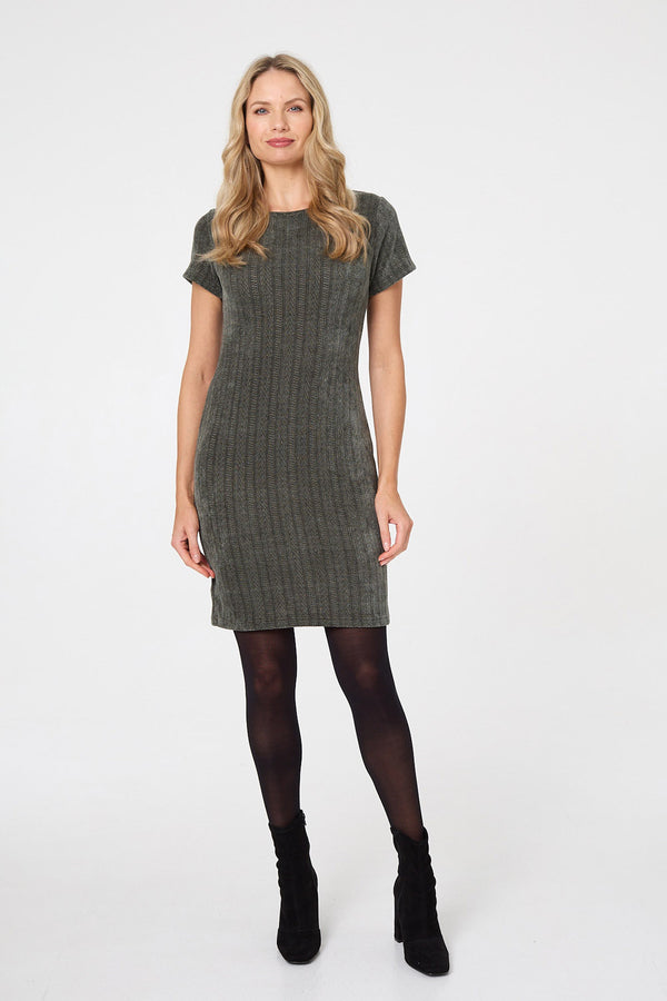 Khaki | Textured Cap Sleeve Short Bodycon Dress
