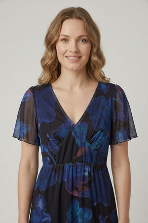 Black | Floral Semi Sheer Tiered Midi Dress