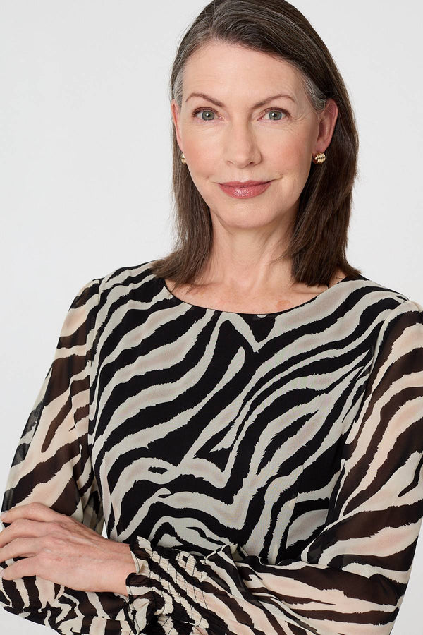 Black | Zebra Print Layered Tie Waist Maxi Dress
