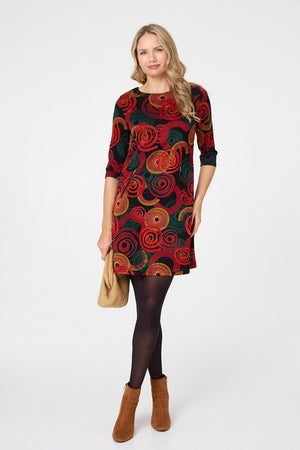Orange | Printed 3/4 Sleeve Short Dress
