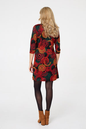 Orange | Printed 3/4 Sleeve Short Dress
