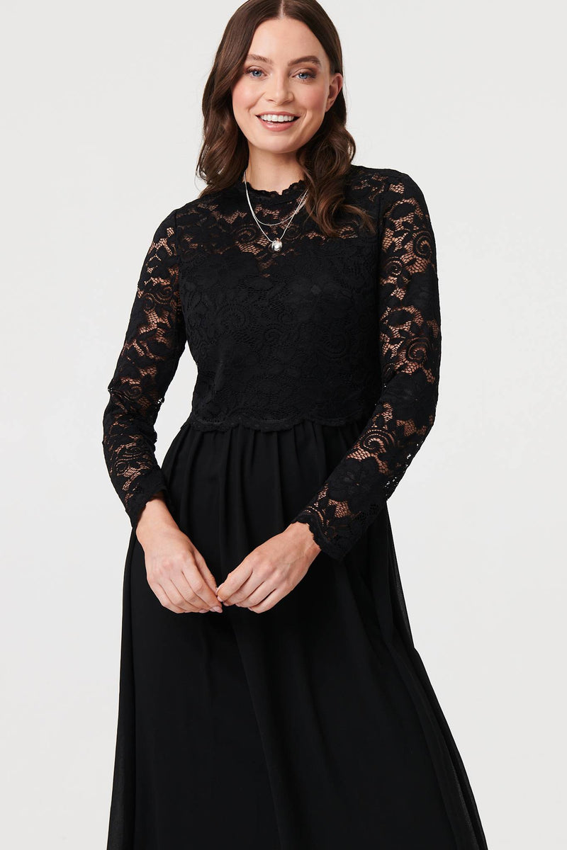 Lace Semi Sheer Layer Knee Length Dress | Izabel London Lace Semi Sheer Layer Knee Length Dress | Izabel London