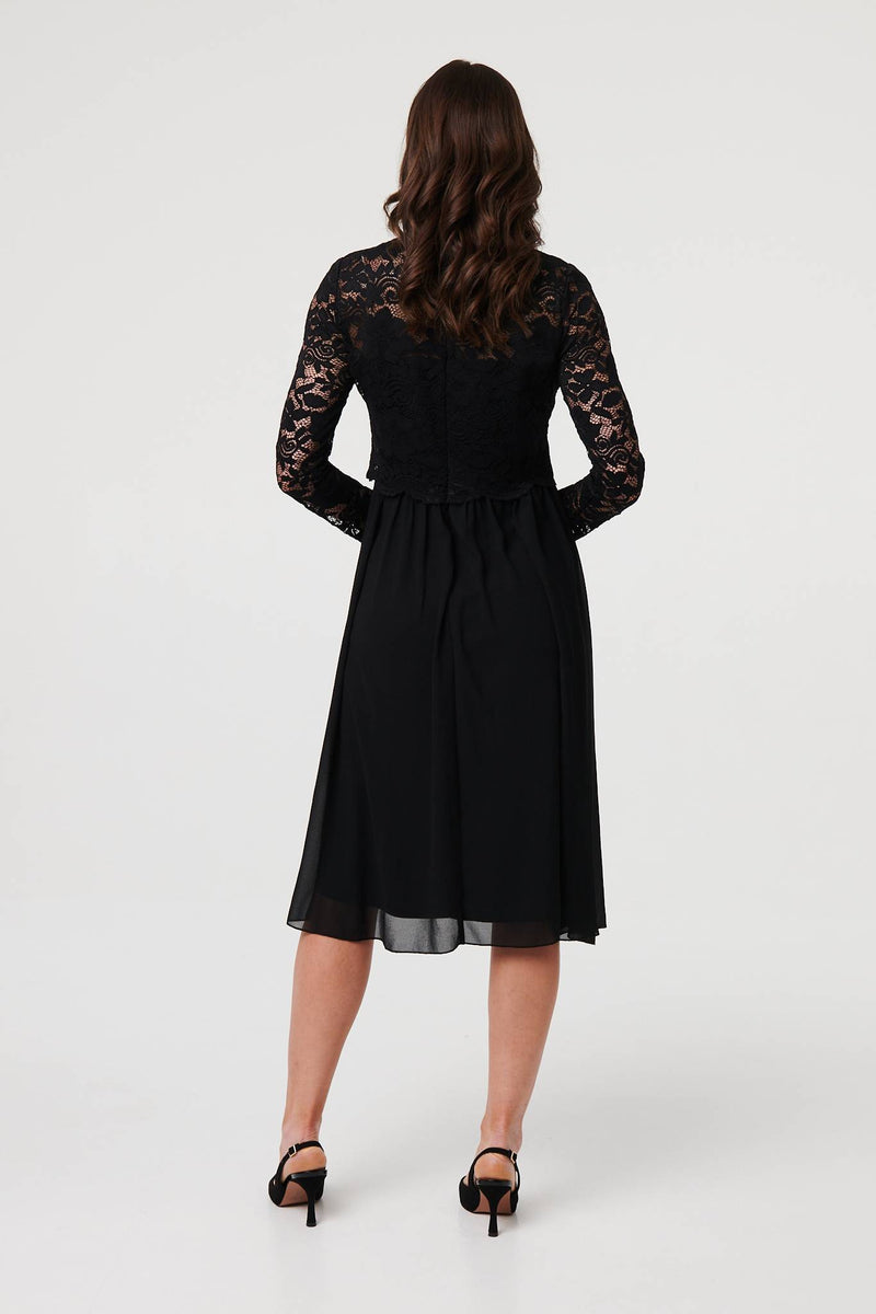 Lace Semi Sheer Layer Knee Length Dress Lace Semi Sheer Layer Knee Length Dress