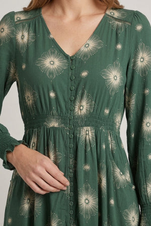 Green | Printed Relaxed Long Sleeve Maxi Dress