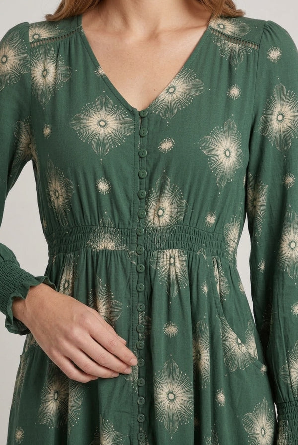 Green | Printed Relaxed Long Sleeve Maxi Dress