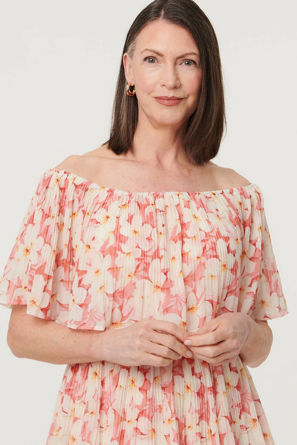 Pink | Floral Texture Tiered Midi Dress