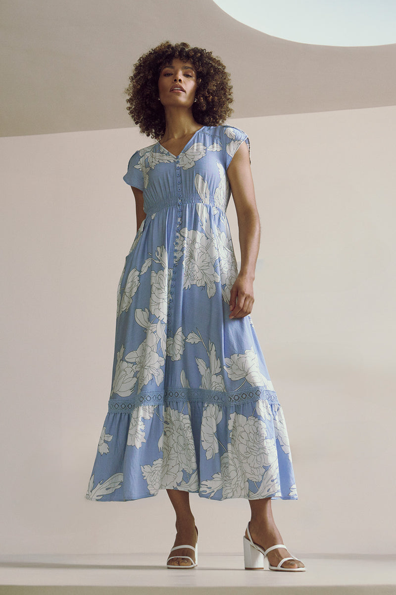 Floral Cap Sleeve Button-Up Maxi Dress | Izabel London Floral Cap Sleeve Button-Up Maxi Dress | Izabel London