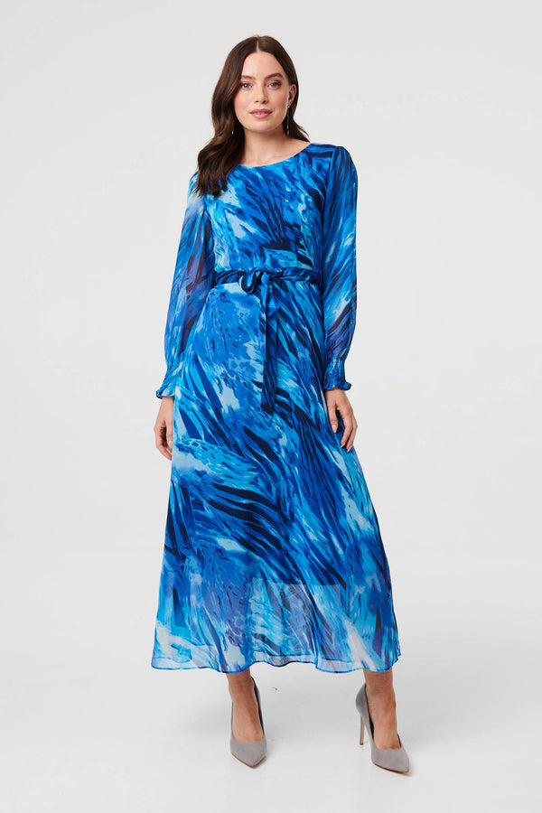 Blue | Abstract Semi Sheer Layered Maxi Dress