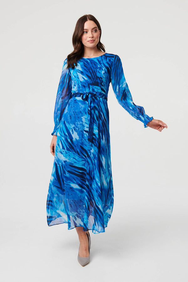 Blue | Abstract Semi Sheer Layered Maxi Dress