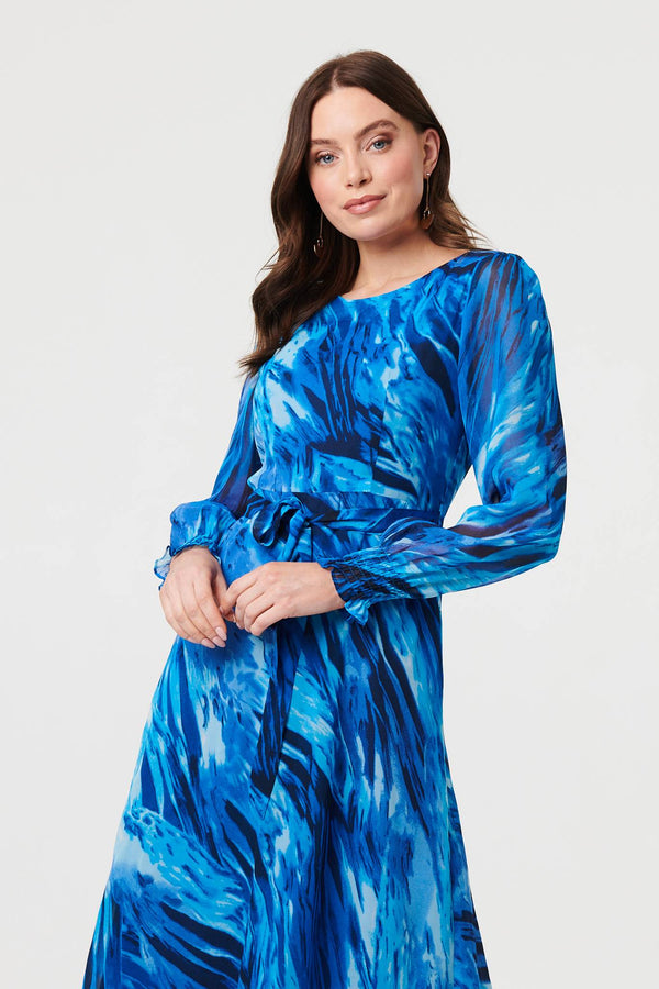 Blue | Abstract Semi Sheer Layered Maxi Dress